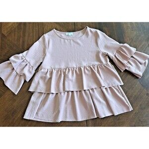 Hailey & Co Dusty Rose Pink Tiered Blouse with Ruffles Size Small